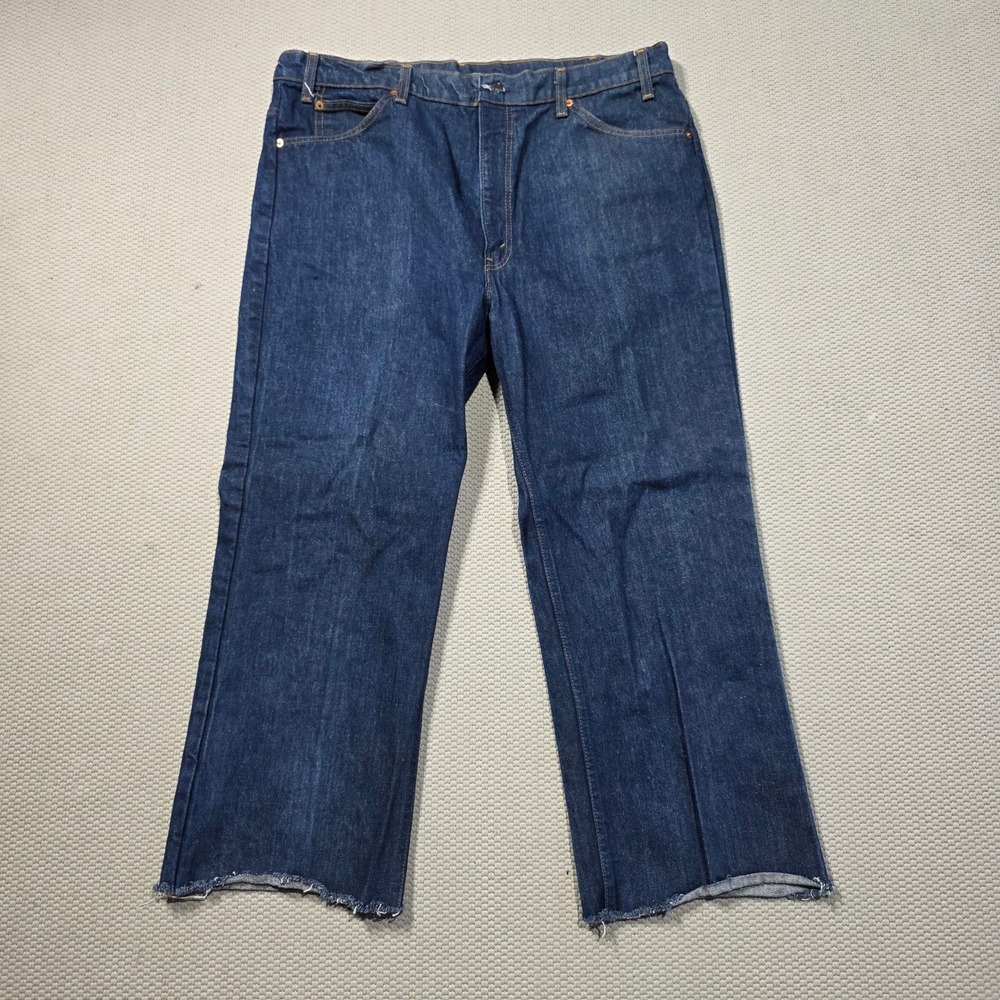 Vintage Levis Jeans Mens 42x32 Dark‎ Wash Denim Pants Orange Tab Frayed Hem